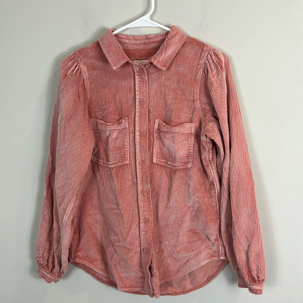 American Eagle pink corduroy button down shirt jacket women size XS